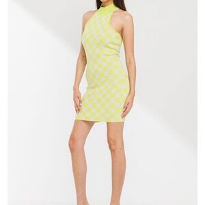 gingham halter neck knit dress